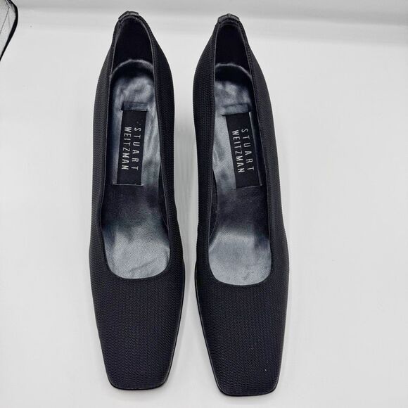 New Vintage Stuart Weitzman Black Classic Heels Pumps Women Size 7.5 AA Woven - Picture 2 of 8